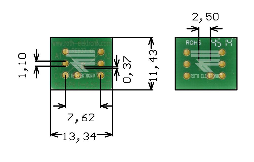 Roth Elektronik RE937-07 Adapter WLCSP6 0,50 mm Pitch RM 2,54 mm