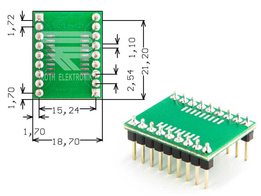 Roth Elektronik RE965-01PIN Adapter SO18 P=1,27 mm mit Pins