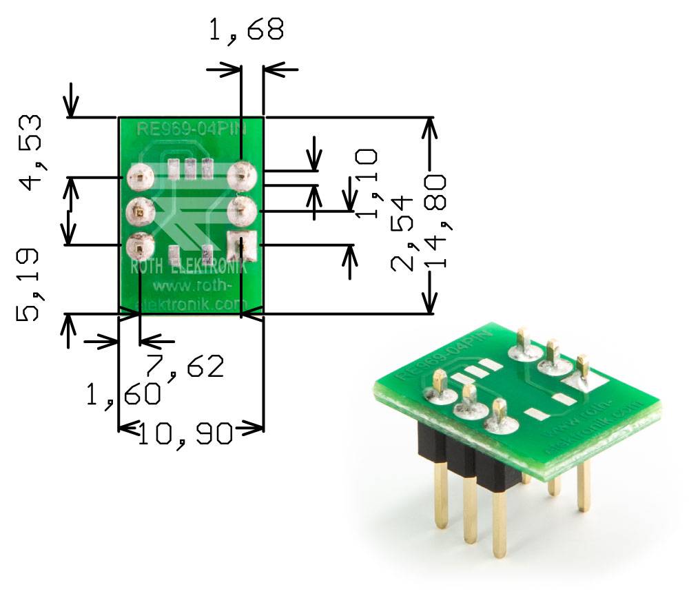 Roth Elektronik RE969-04PIN Adapter SOP5 P=1,27 mm mit Pins