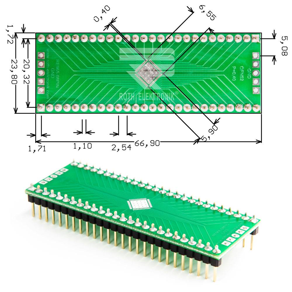 Roth Elektronik RE965-08PIN Adapter QFN52 P=0,40 mm mit Pins