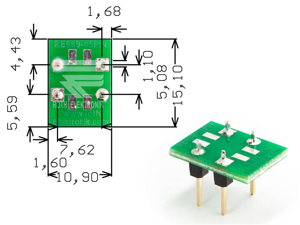 Roth Elektronik RE969-05PIN Adapter SOP4 P=2,54 mm mit Pins