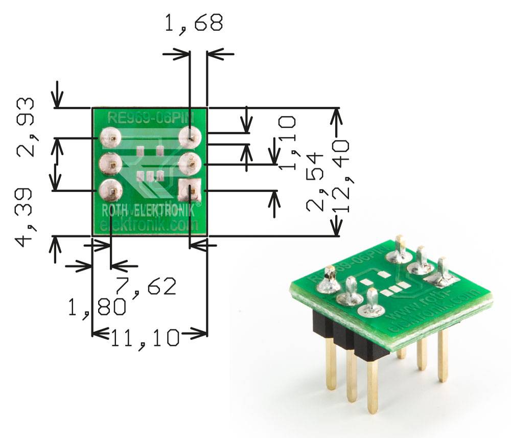Roth Elektronik RE969-06PIN Adapter TSOP5 P=0,95 mm mit Pins