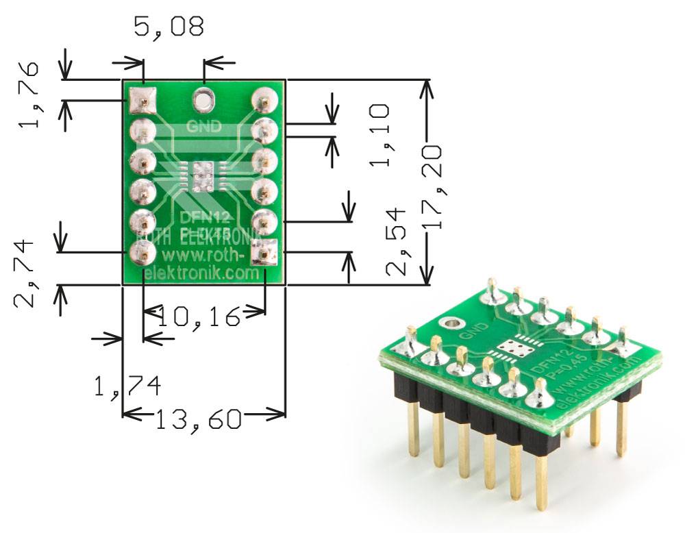Roth Elektronik RE969-08PIN Adapter DFN12 P=0,45 mm mit Pins