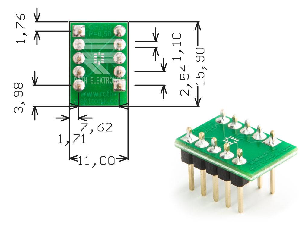 Roth Elektronik RE969-09PIN Adapter QFN10 P=0,50 mm mit Pins