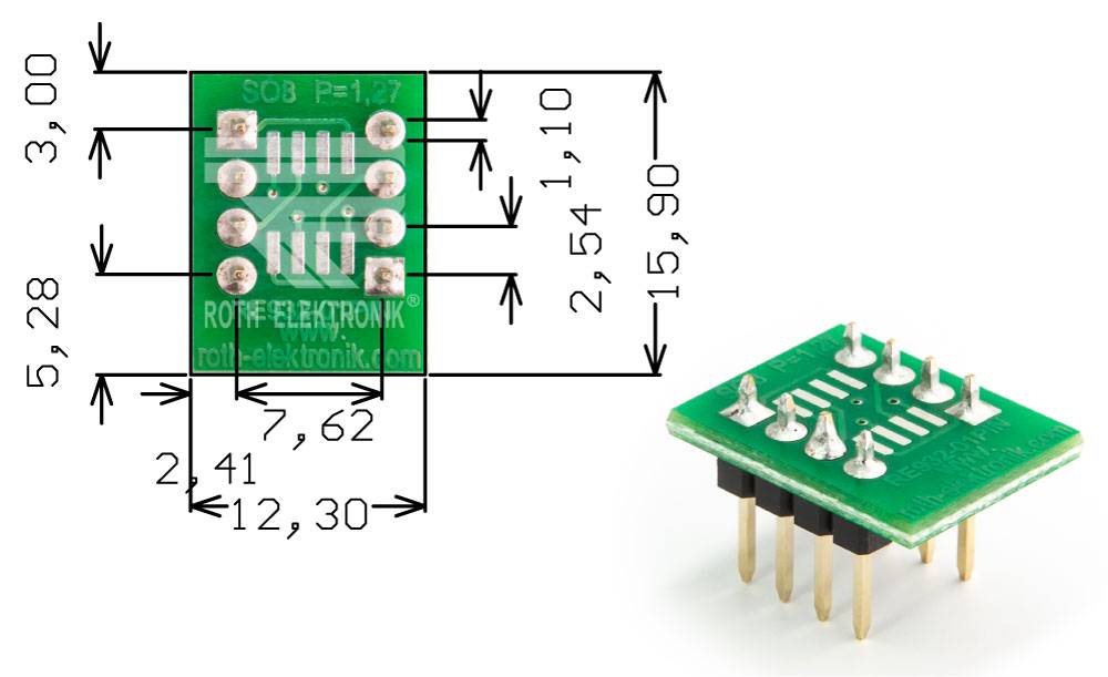 Roth Elektronik RE932-01PIN Adapter SO8 P=1,27 mm mit Pins