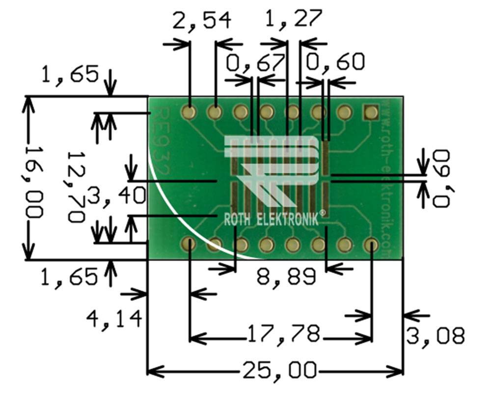 Roth Elektronik RE932-04ST Adapter SO 16 Pitch 1,27 mm einreihig