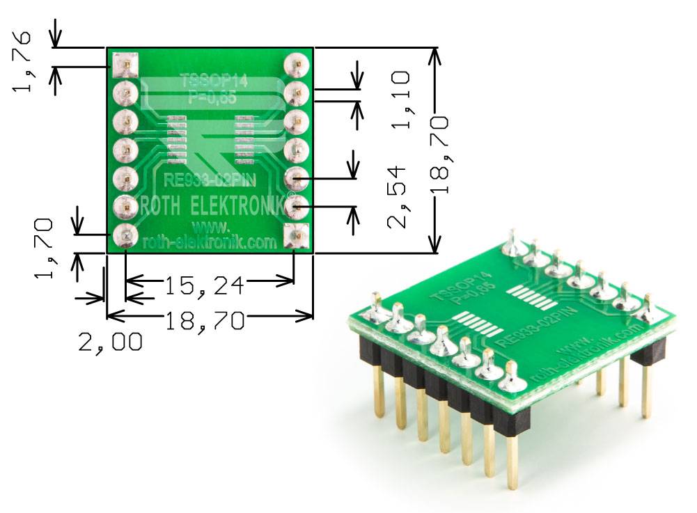 Roth Elektronik RE933-02PIN Adapter TSSOP14 P=0,65 mm mit Pins