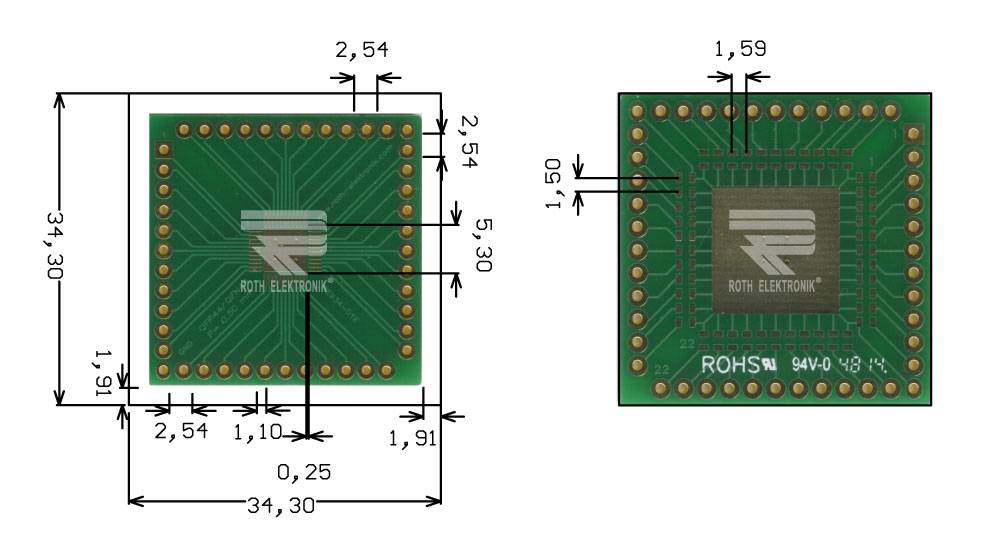 Roth Elektronik RE934-01E Multiadapter QFP44 & QFN44 P=0,50 mm RM 2,54 mm