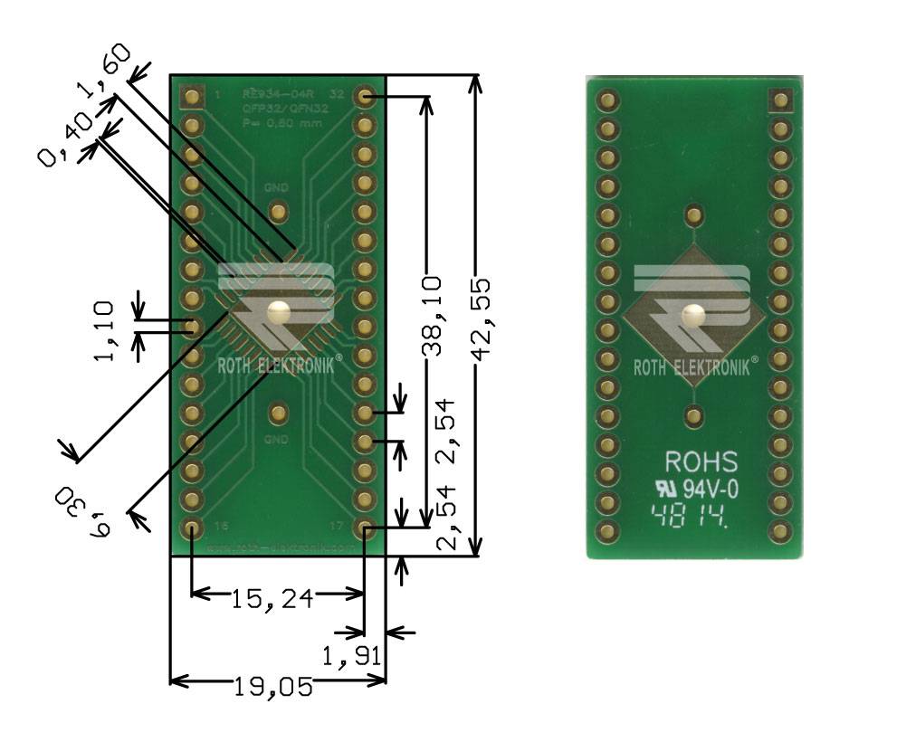 Roth Elektronik RE934-04R Multiadapter QFP32 & QFN32 P=0,80 mm RM 2,54 mm