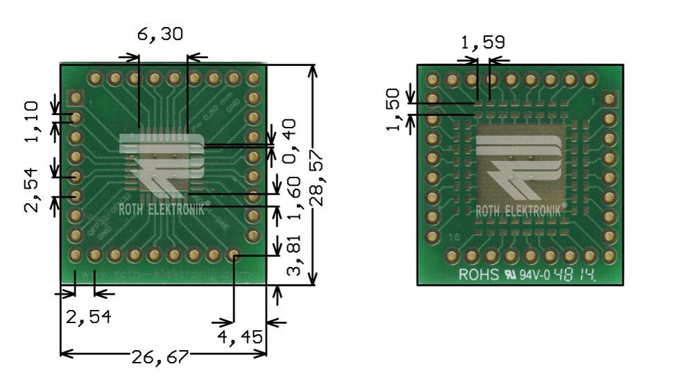 Roth Elektronik RE934-04E Multiadapter QFP32 & QFN32 P=0,80 mm RM 2,54 mm