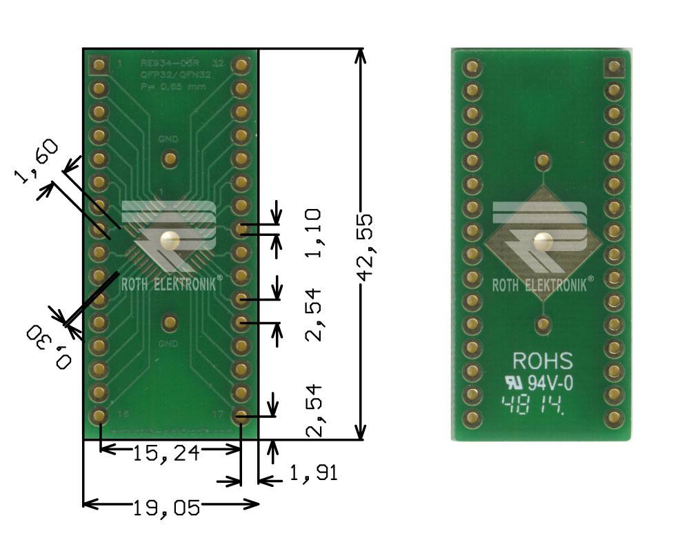 Roth Elektronik RE934-03R Multiadapter QFP32 & QFN32 P=0,65 mm RM 2,54 mm