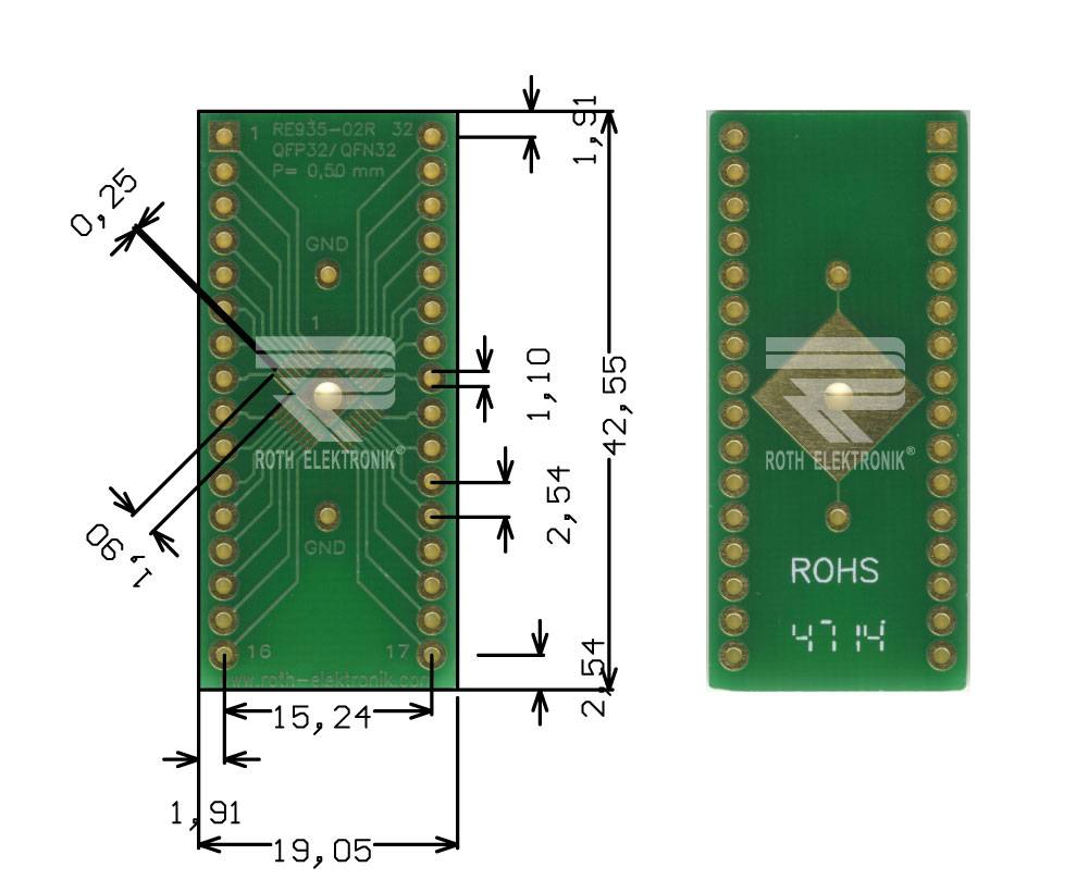 Roth Elektronik RE935-02R Multiadapter QFN32 P=0,50mm RM 2,54 mm