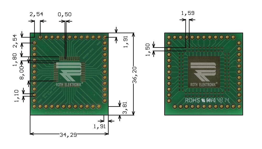 Roth Elektronik RE935-01E Multiadapter QFP44 & TQFP44 P=0,80 mm RM 2,54 mm