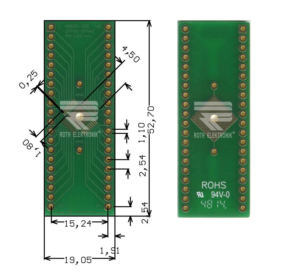 Roth Elektronik RE935-03R Multiadapter QFN40 P=0,50 mm RM 2,54 mm