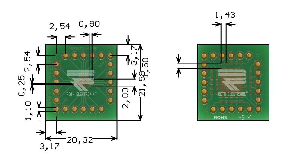 Roth Elektronik RE935-05E Multiadapter QFN20 P=0,50 mm RM 2,54 mm