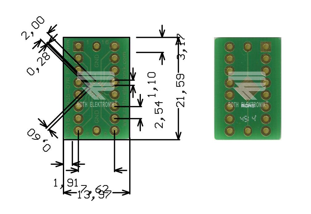 Roth Elektronik RE935-07R Multiadapter LGA16 P=0,50 mm RM 2,54 mm