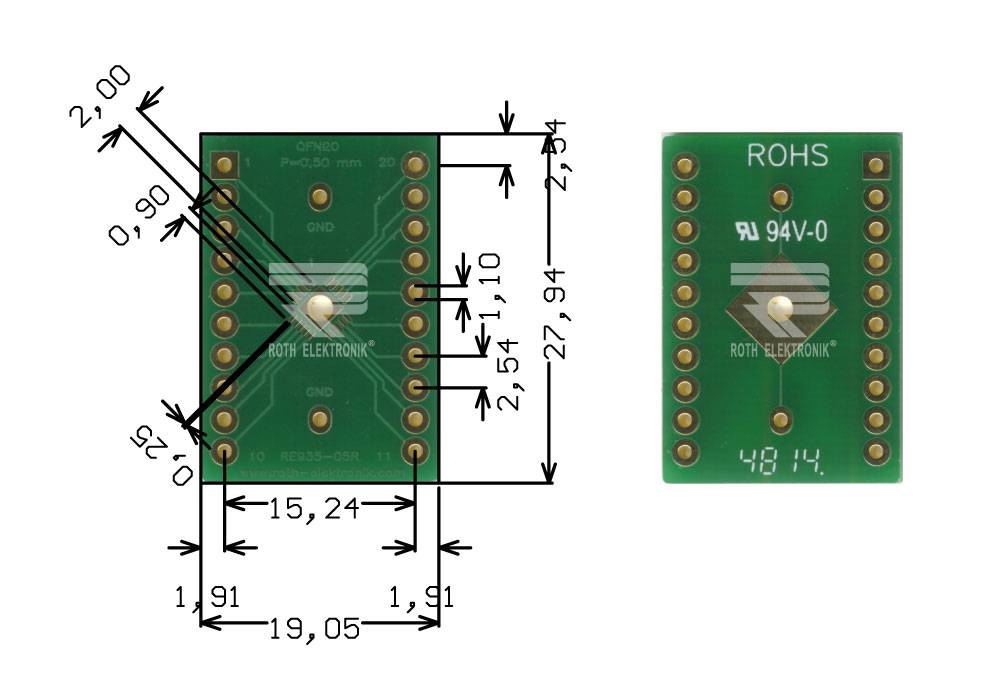 Roth Elektronik RE935-05R Multiadapter QFN20 P=0,50 mm RM 2,54 mm