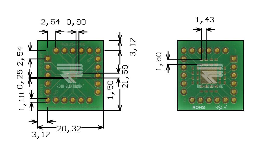 Roth Elektronik RE935-06E Multiadapter QFN16 P=0,50 mm RM 2,54 mm