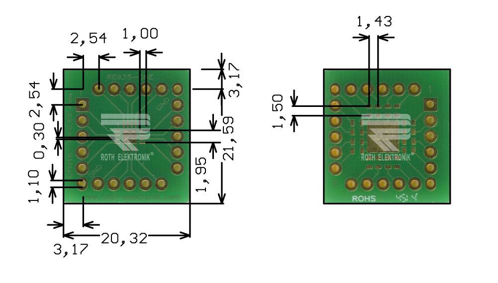 Roth Elektronik RE935-08E Multiadapter QFN16 P=0,65 mm RM 2,54 mm