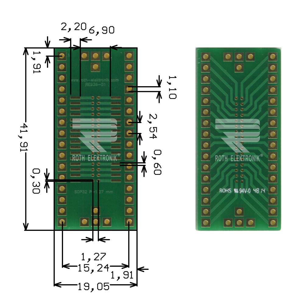 Roth Elektronik RE936-01 Multiadapter SOP32 1,27 mm Pitch RM 2,54 & 1,27 mm