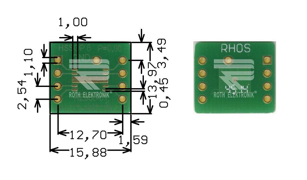 Roth Elektronik RE938-01 Adapter HSSOP8 P=0,80 mm RM 2,54 mm