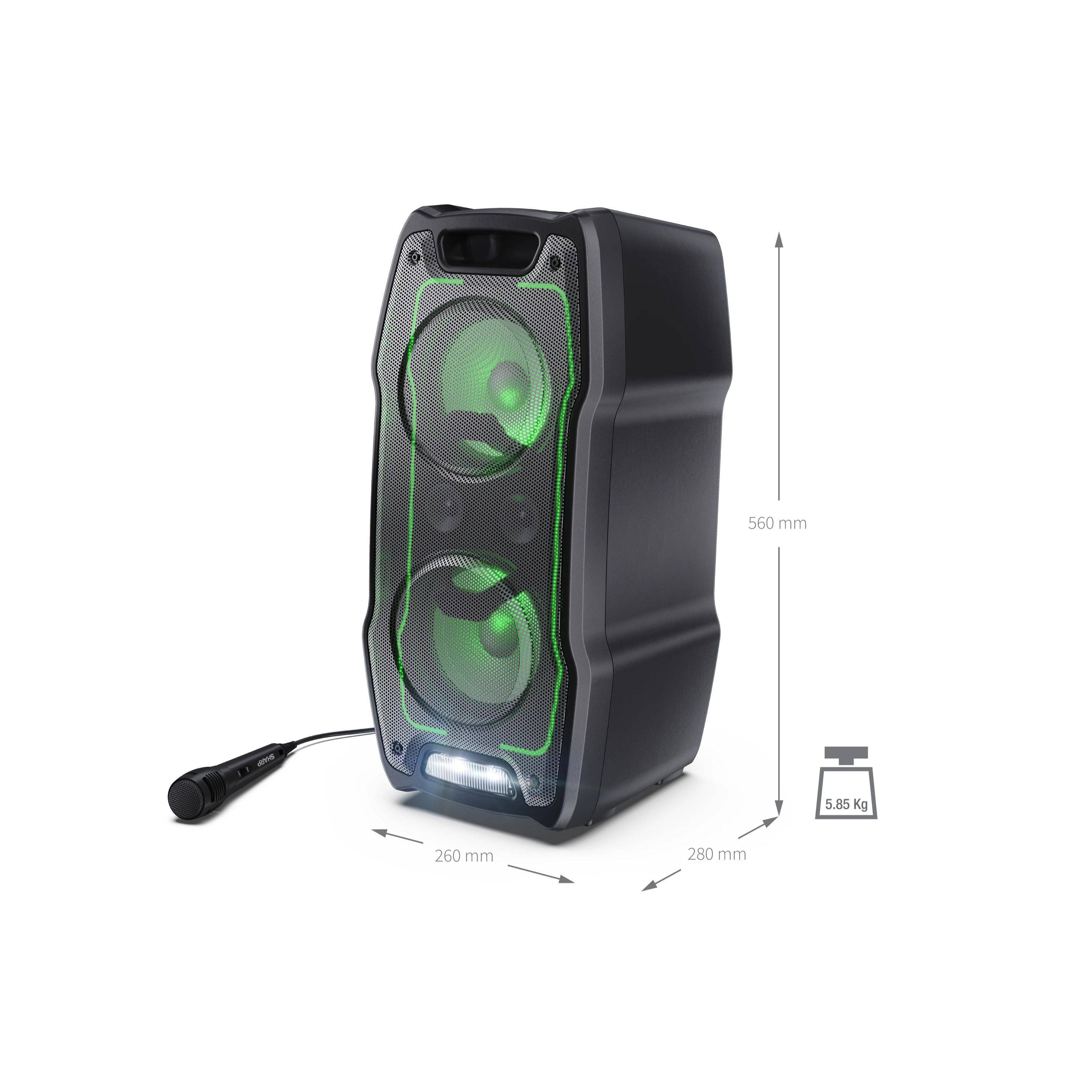 SHARP PS-931 – Party Lautsprecher 180W mit Bluetooth 5.3, Mikrofon & Disco-Lichtern – Karaoke-Funktion, Super Bass