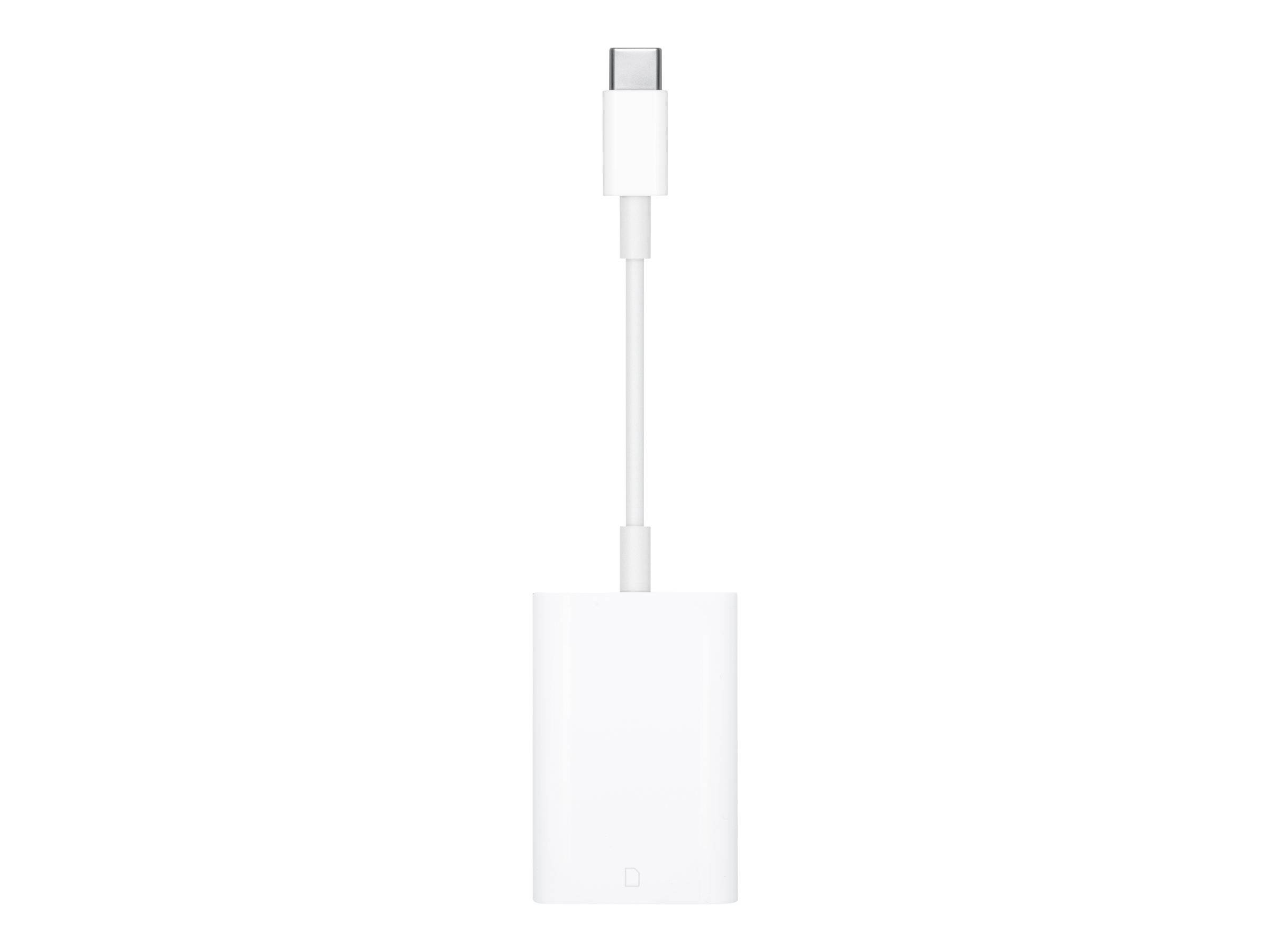 Weißer USB-C-zu-Lightning-Adapter-Dongle auf einfachem weißem Hintergrund.