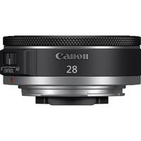 Canon 28mm Kameraobjektiv in Seitenansicht auf weißem Hintergrund.