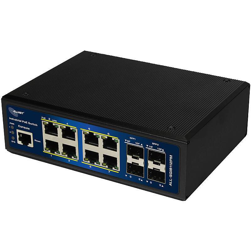 ALLNET ALL-SGI8112PMJ Switch managed 12Port PoE+, Typ: Switch | Anwendung: Videoüberwachung, IT | Farbe: Schwarz