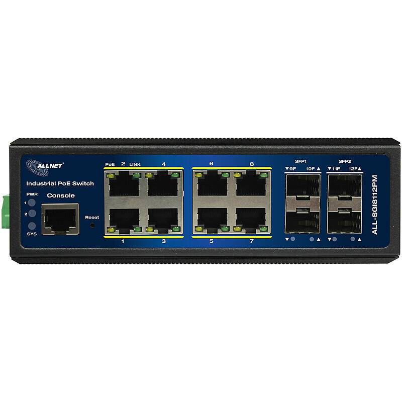 ALLNET ALL-SGI8112PMJ Switch managed 12Port PoE+, Typ: Switch | Anwendung: Videoüberwachung, IT | Farbe: Schwarz