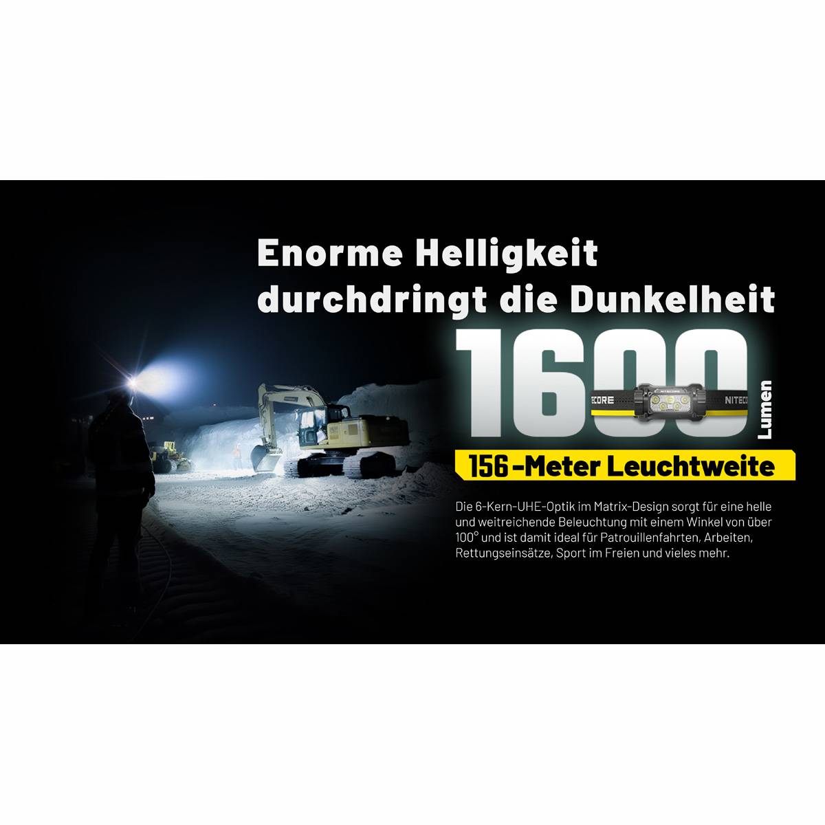 Nitecore HC70 UHE LED Stirnlampe 1600 Lumen - Schwarz/Gelb