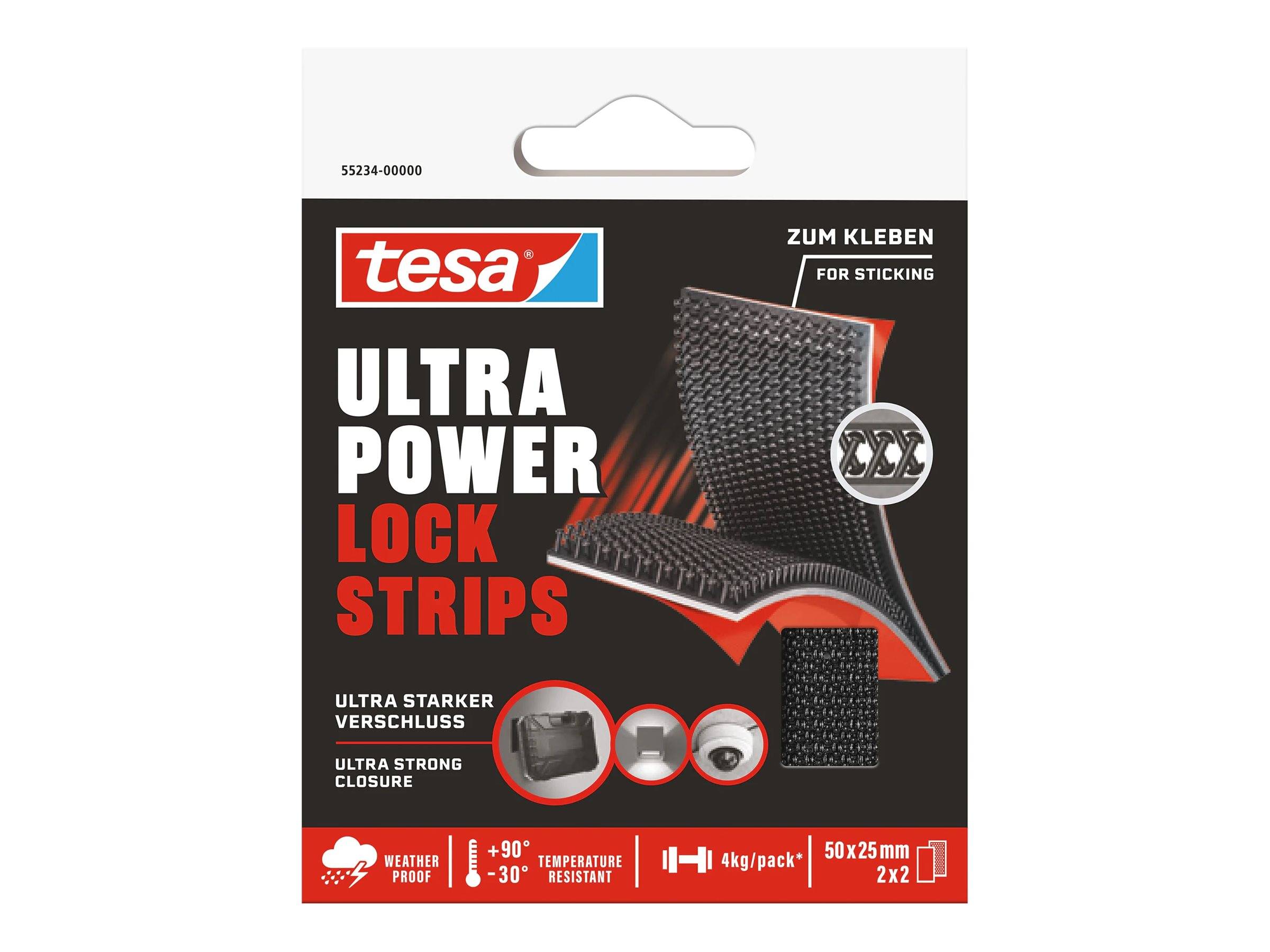 Tesa Ultra Power Lock Tape - SelbstklebendesKlettband - 25 mm x 100 cm - Schwarz