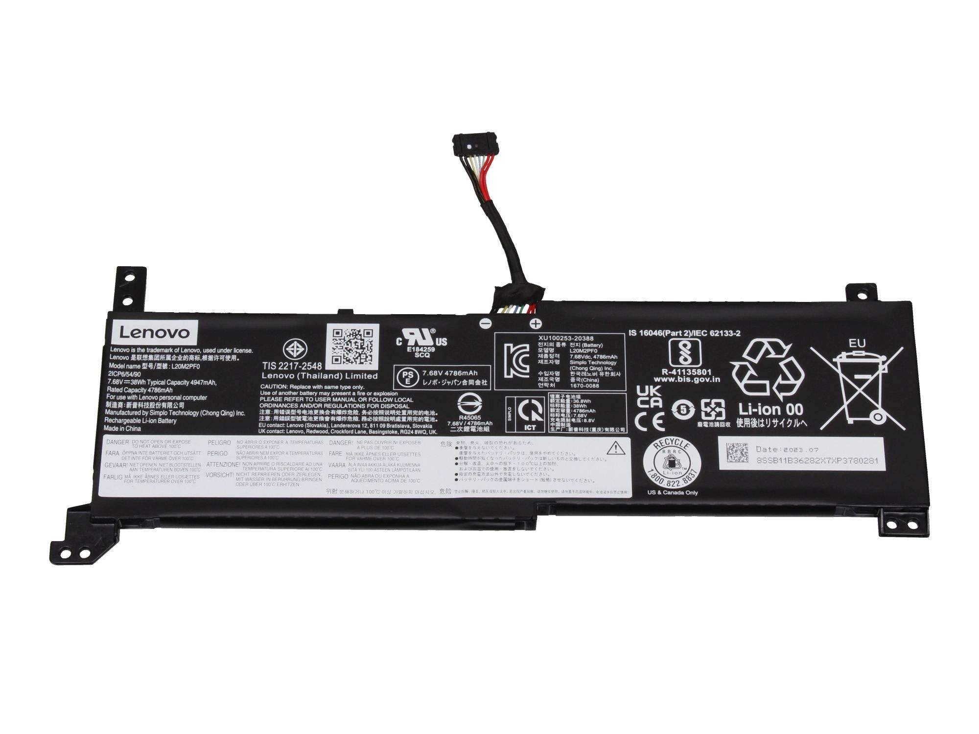 Lenovo BATTERY 2cell 38Wh 7.68V L20B2PF0 BYD/B