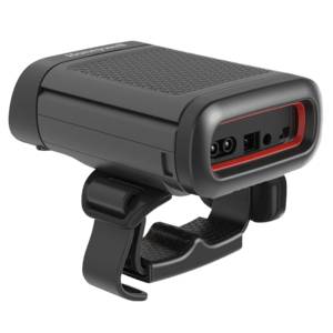 Schwarzes zylindrisches Montagegerät mit Clip-on-Basis und vorderen Anschlussanschlüssen, gezeigt vor schwarzem Hintergrund.