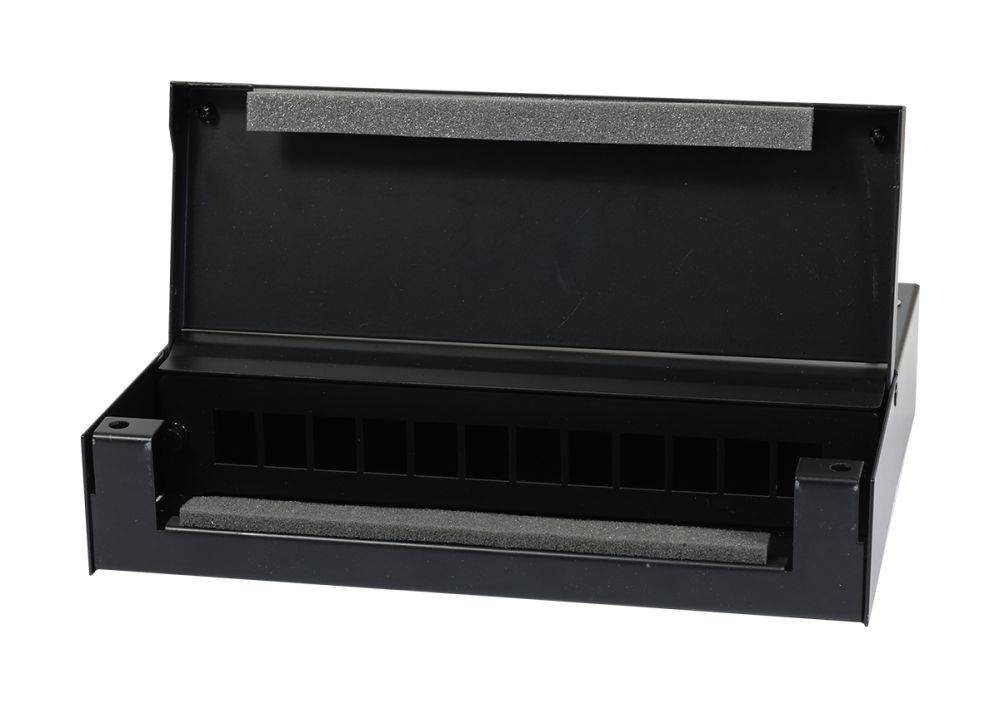 Keystone,Modulträger, Patchpanel für 12x TP-Modul, Aufputz, Metallklappbox(Consolidation Point Box), Schwarz, Synergy 21,