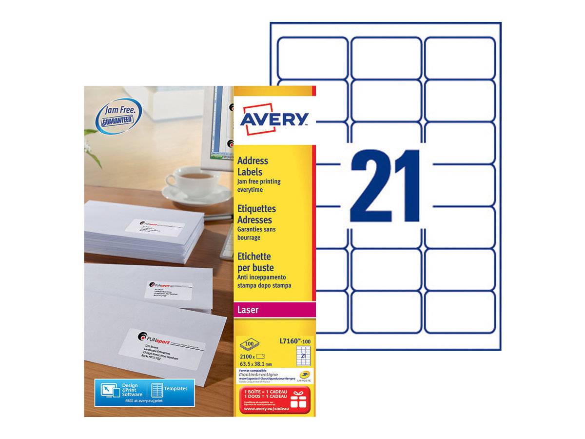 2.100 AVERY Zweckform Adressetiketten L7160-100 weiß 63,5 x 38,1 mm