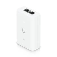 Weißes Ubiquiti-Netzwerkgerät mit zwei Ethernet-Anschlüssen oben, dargestellt auf einem einfachen weißen Hintergrund.