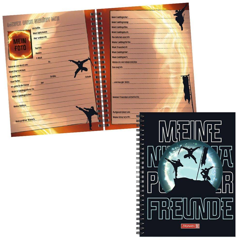Werbebild eines spiralgebundenen deutschen Notizbuchs, das das Deckblatt „MEINE NOTE FREUNDE