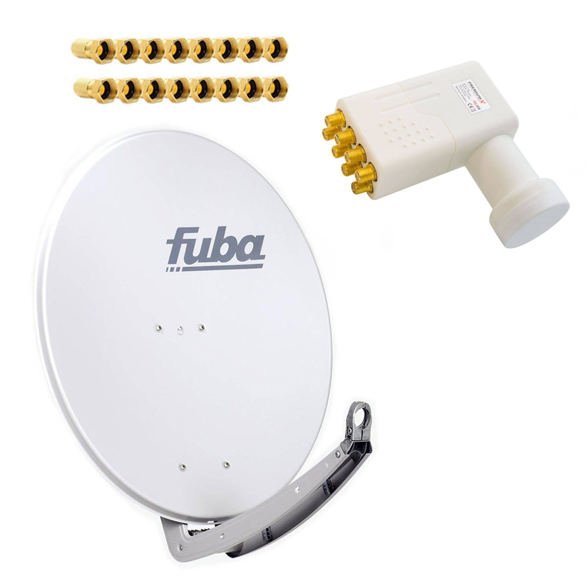 Premium X Satelliten-Komplettanlage Fuba DAA 850 G Satellitenschüssel Alu Grau Octo LNB 16x F-Stecker für 8 Teilnehmer