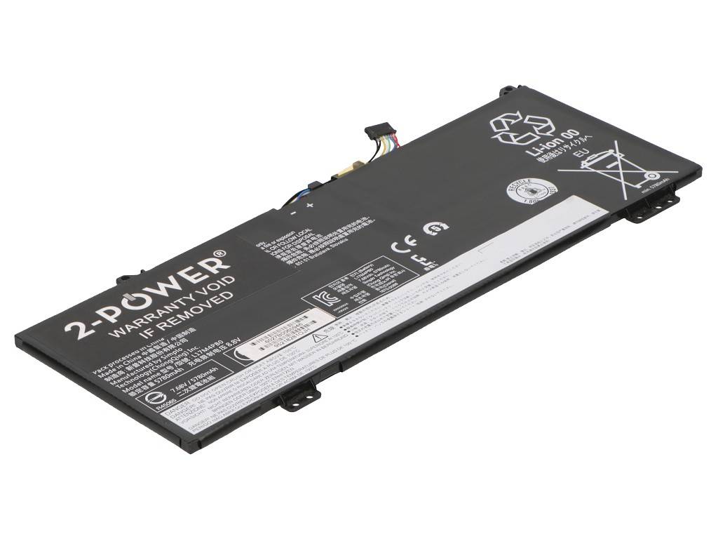 Flacher rechteckiger Laptop-Akku mit der Bezeichnung „2-Power