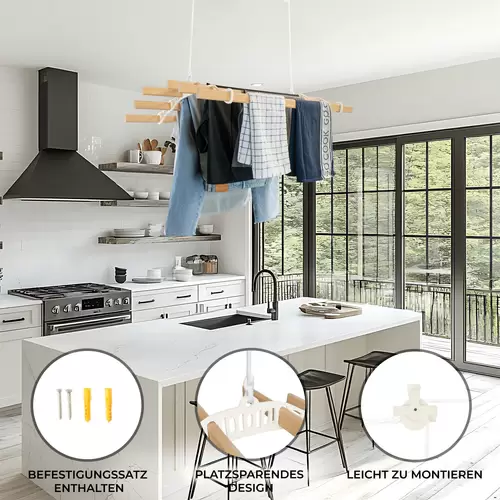 1.2m elfenbeinfarbener 6-Latten-Wäscheständer mit Deckenrollen 1.2m elfenbeinfarbener 6-Latten-Wäscheständer mit Deckenrollen