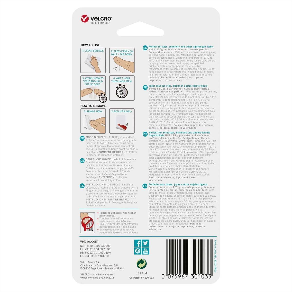 VELCRO® HANGables Mikro-Klebe-Haken 225g, 8 St. wiederablösbar, weiß