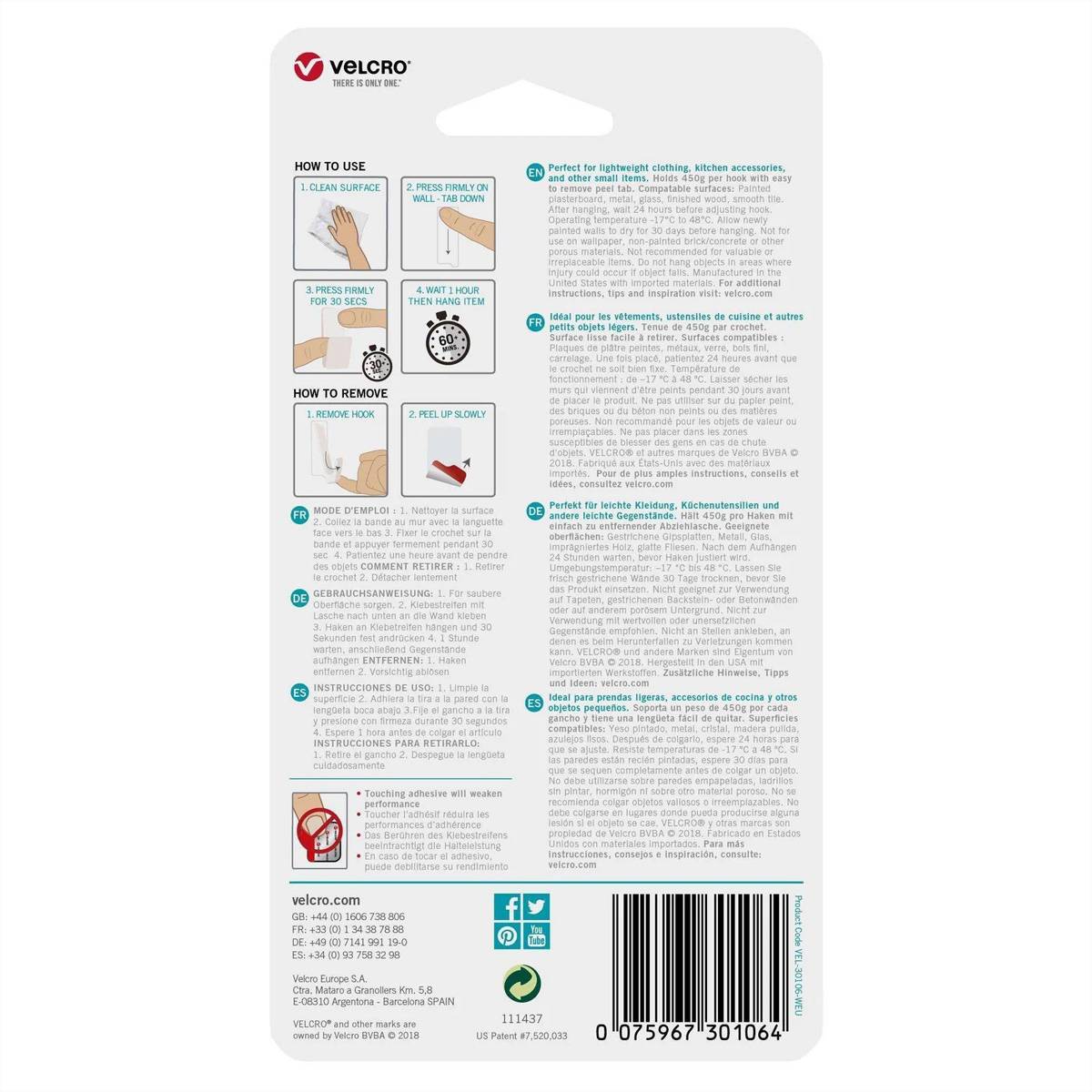 VELCRO® HANGables Kleine Klebe-Haken 450g, 2 St. wiederablösbar, weiß