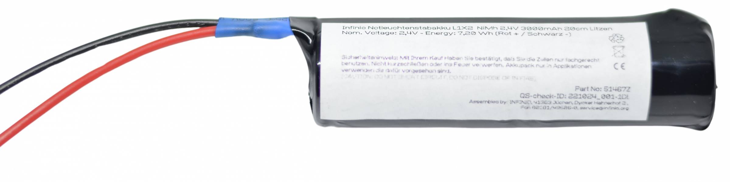 Infinio Notleuchtenakku passend für Elubat swiss 275 602 NiMh 2,4V 3000mAh 20cm Litzen