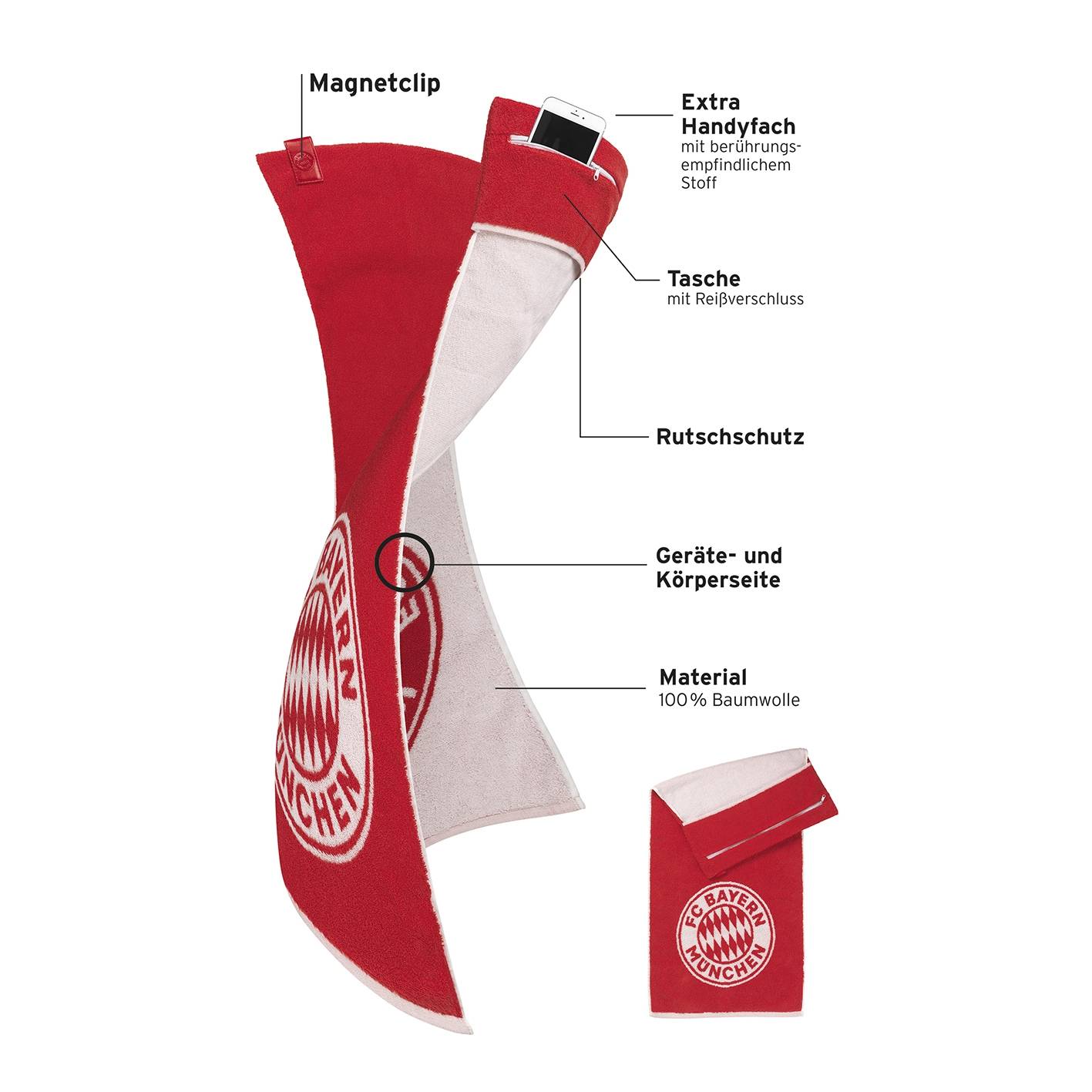 Stryve | Towell + | Sporthandtuch mit Tasche | Magnetclip | Offizielle FC Bayern Edition | bekannt aus Die Höhle der Löwen | ideal für Fitness und