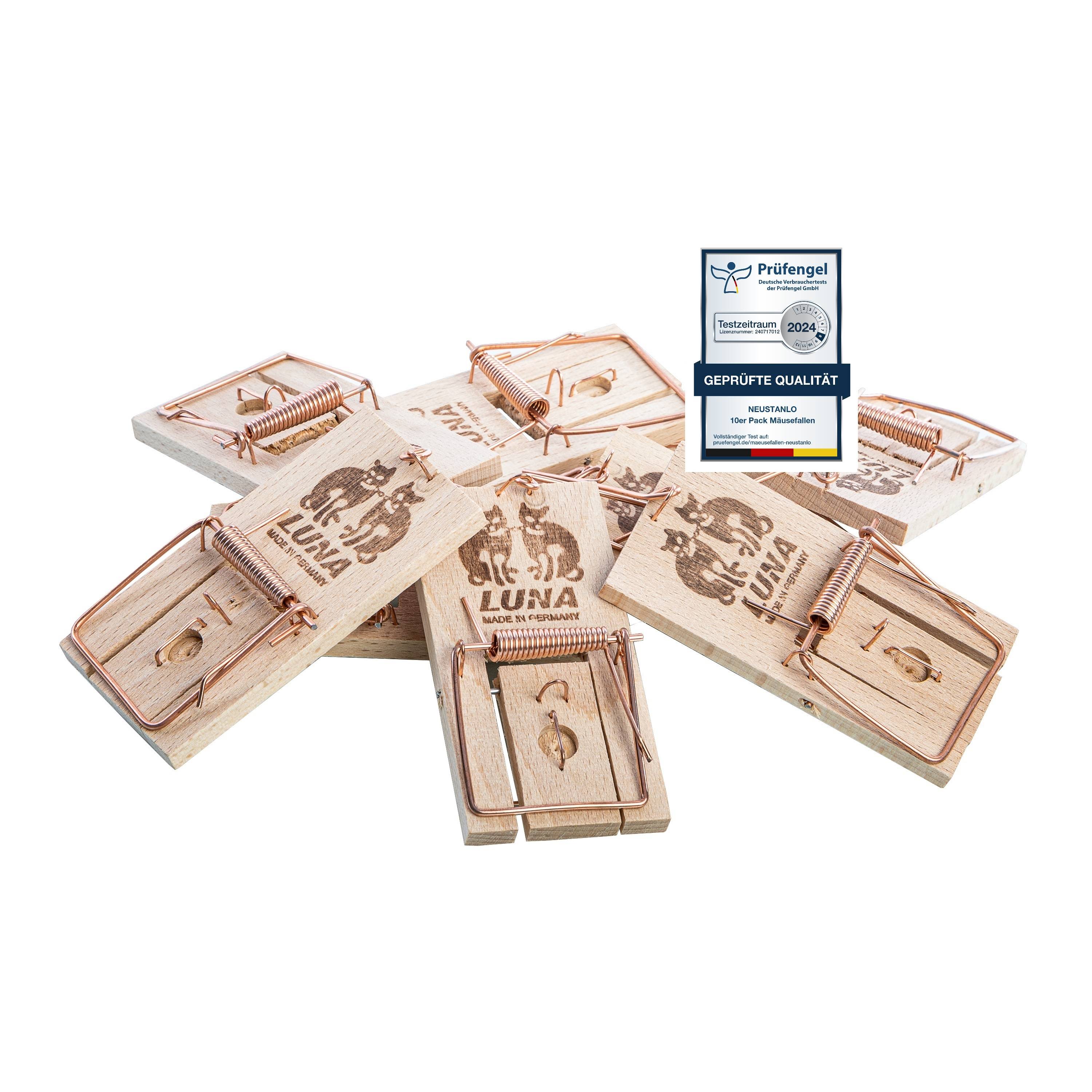 Neustanlo | 10er Pack Mäusefallen aus Holz | Schlagfalle, Schnappfalle | Hohe Schlagkraft | Leicht zu verwenden | Made in Germany