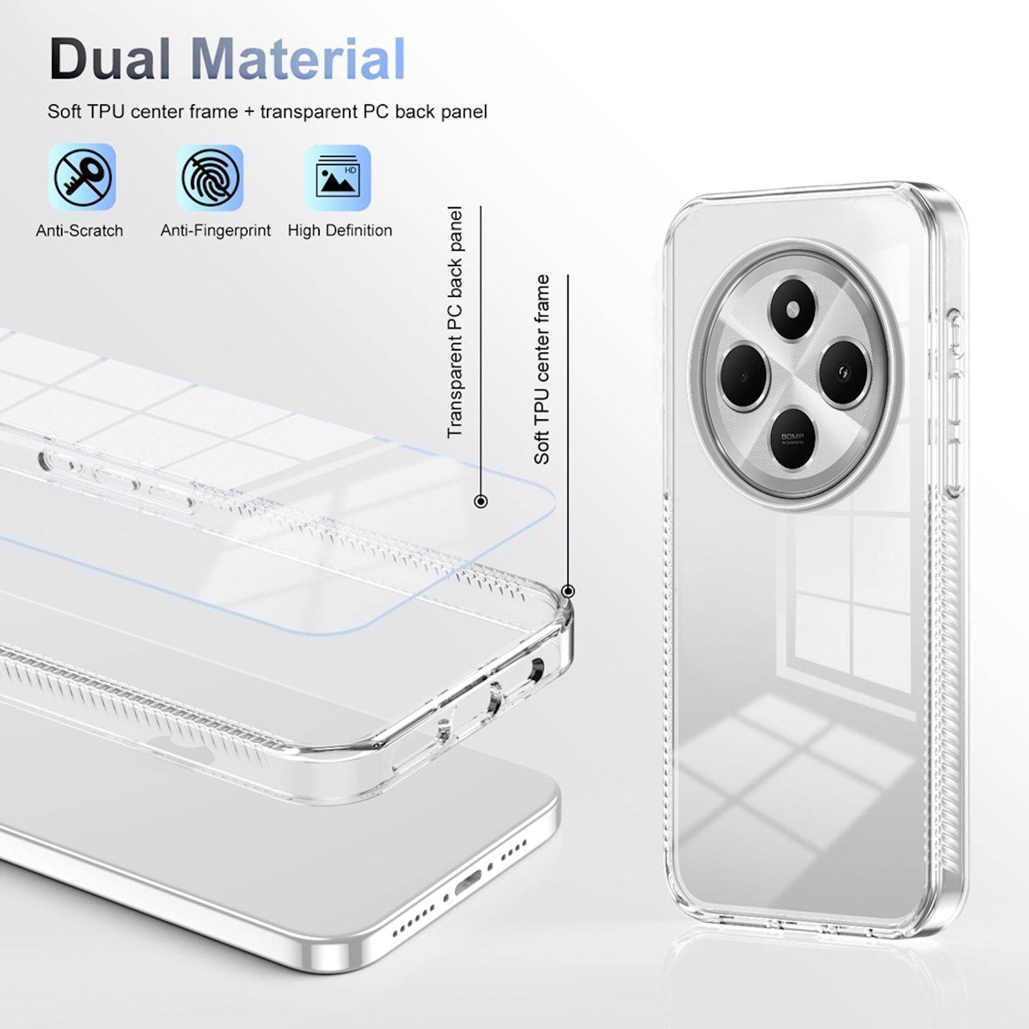 Für Xiaomi Redmi 14C 4G Acryl TPU + Transparent PC Schutz Hülle Cover Tasche Neu