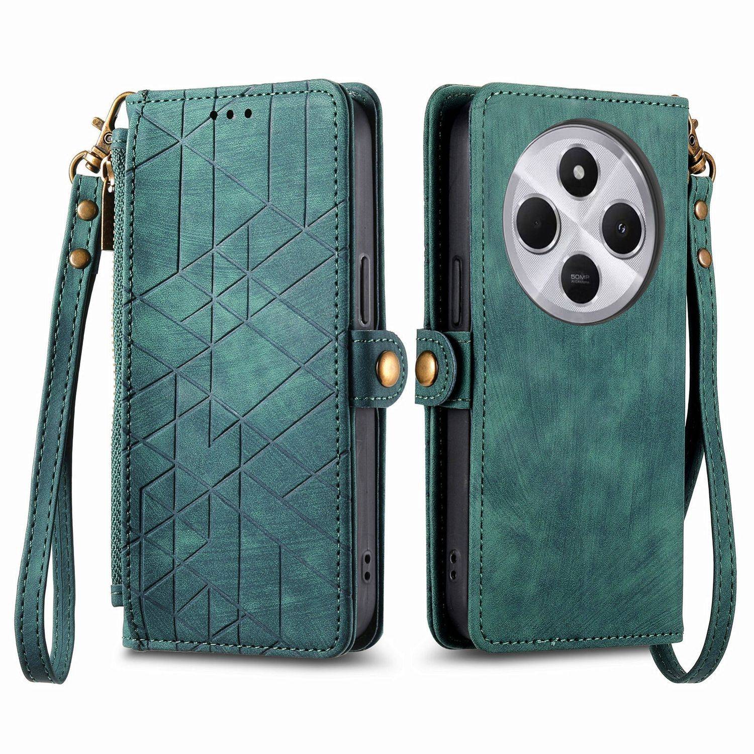 Für Xiaomi Redmi 14C 4G Kunstleder Zipper Wallet Tasche mit Schlaufe Schutz Hülle Case Cover Grün