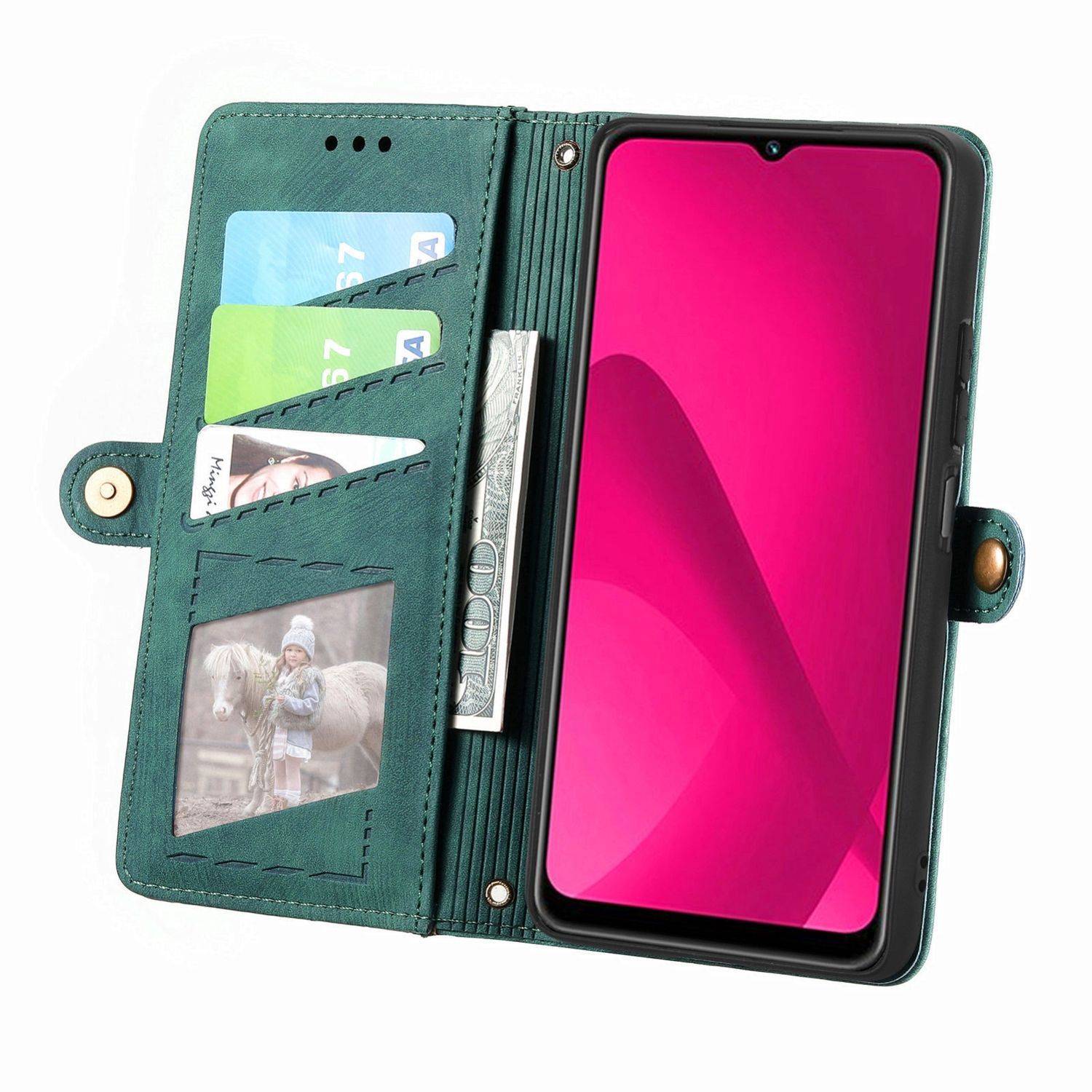 Für Xiaomi Redmi 14C 4G Kunstleder Zipper Wallet Tasche mit Schlaufe Schutz Hülle Case Cover Grün