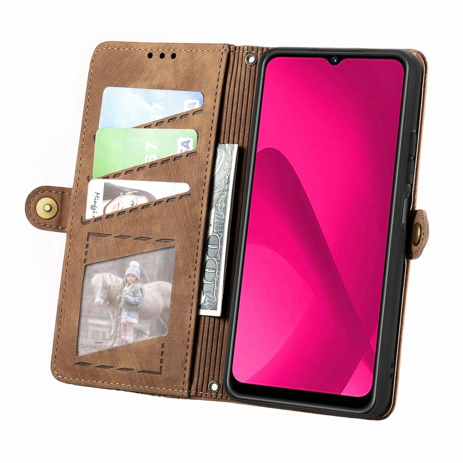 Für Xiaomi Redmi 14C 4G Kunstleder Zipper Wallet Tasche mit Schlaufe Schutz Hülle Case Cover Braun